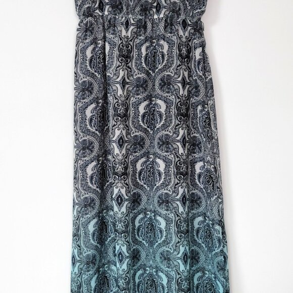 Maurice's Blue & Black Paisley Gradient Ombre Boho Maxi Dress - Picture 9 of 12
